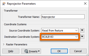 Choosing a coordinate system to reproject to
